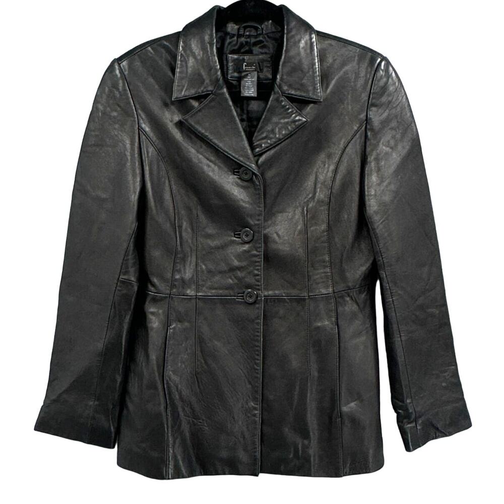 Frenchi Genuine Lambskin Leather Blazer Jacket Black Lg Classic Career Capsule
